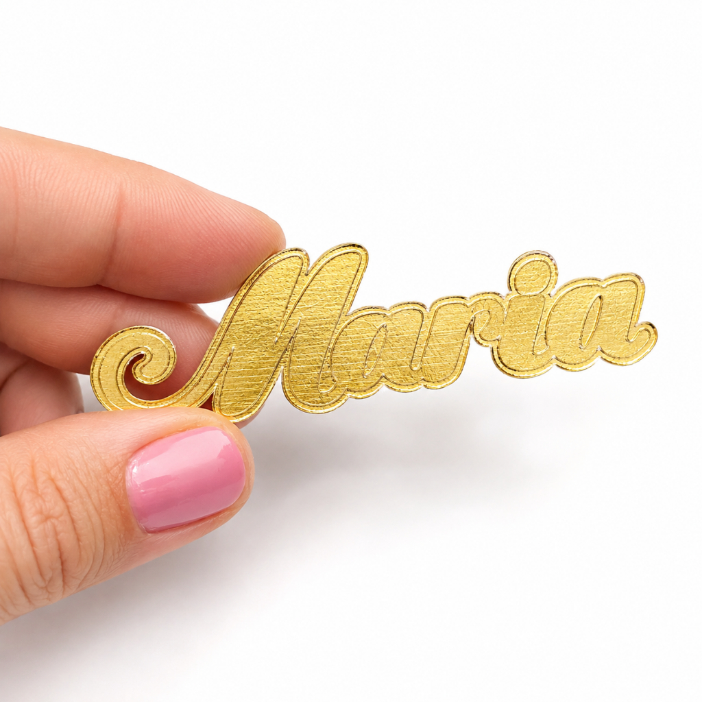 Aplique Nome Personalizado Espelhado Dourado em Lamicote para Festa e Lembrancinha