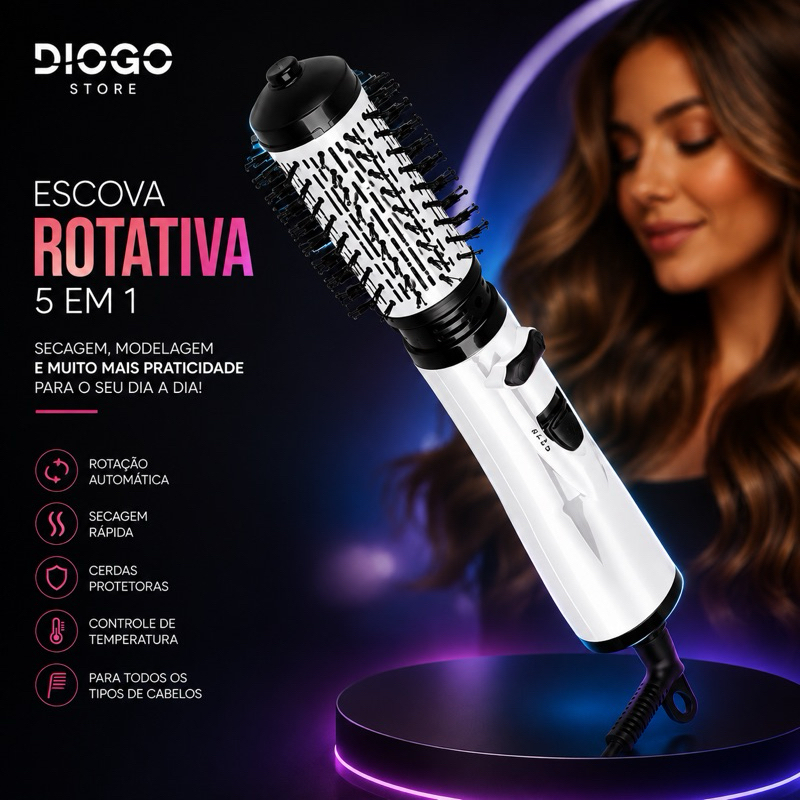 Escova Secadora Rotativa  MXN-101 Protect & Straight Seca Alisa Modela 360° Cabelos Médios e Longos 127V