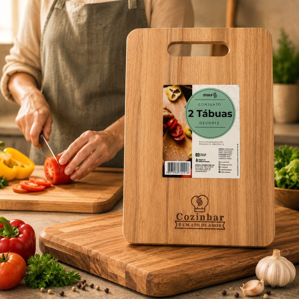 Conjunto de Tábuas Legumes Verduras Carne Churrasco Madeira C/ apoio - STOLF
