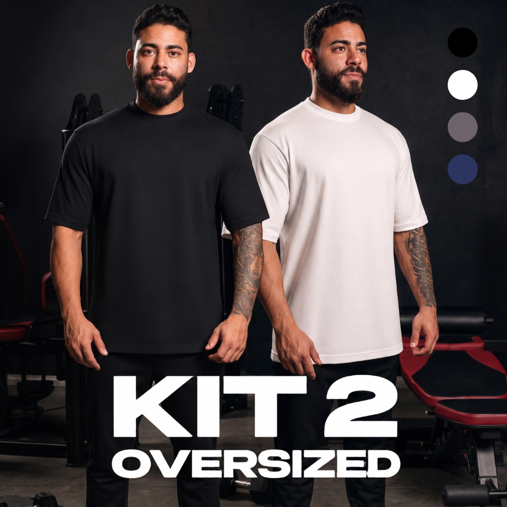KIT COM 2 CAMISETA OVERSIZED MASCULINA 100% Algodão Premium Streetwear Lisa Confortável e Estilosa