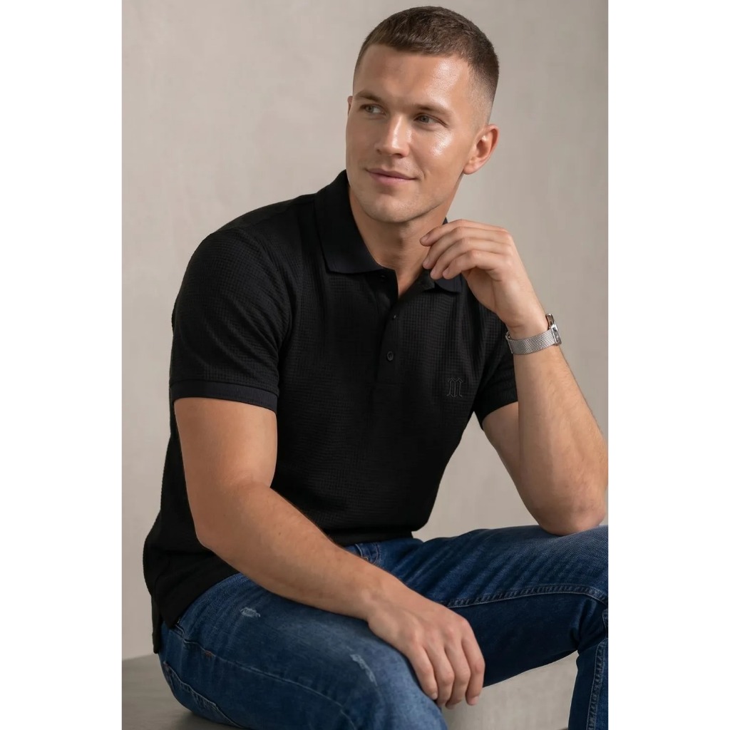 Polo Piquet Texturizada Premium Polo Wear Preto