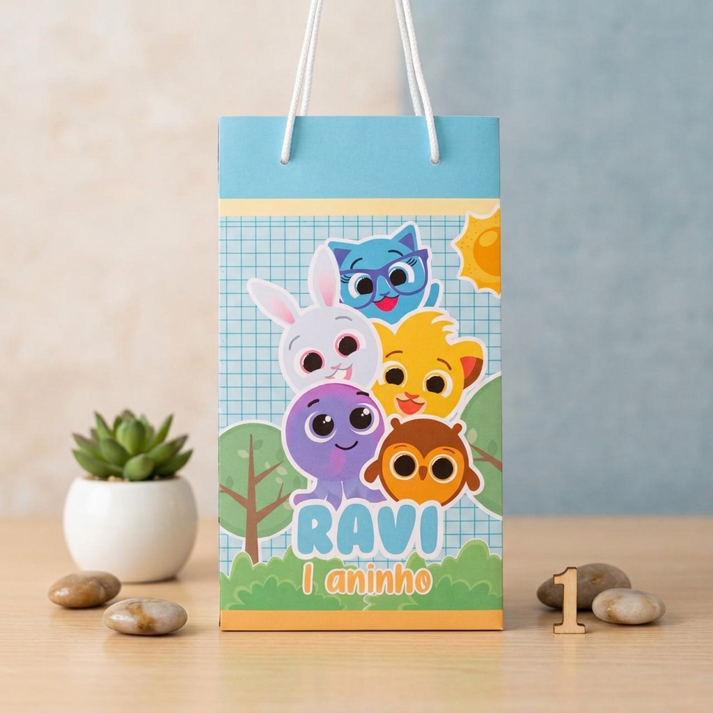 Sacolinha (M) Bolofofo Azul Lembrancinha Personalizada Aniversário (Pegue e monte)