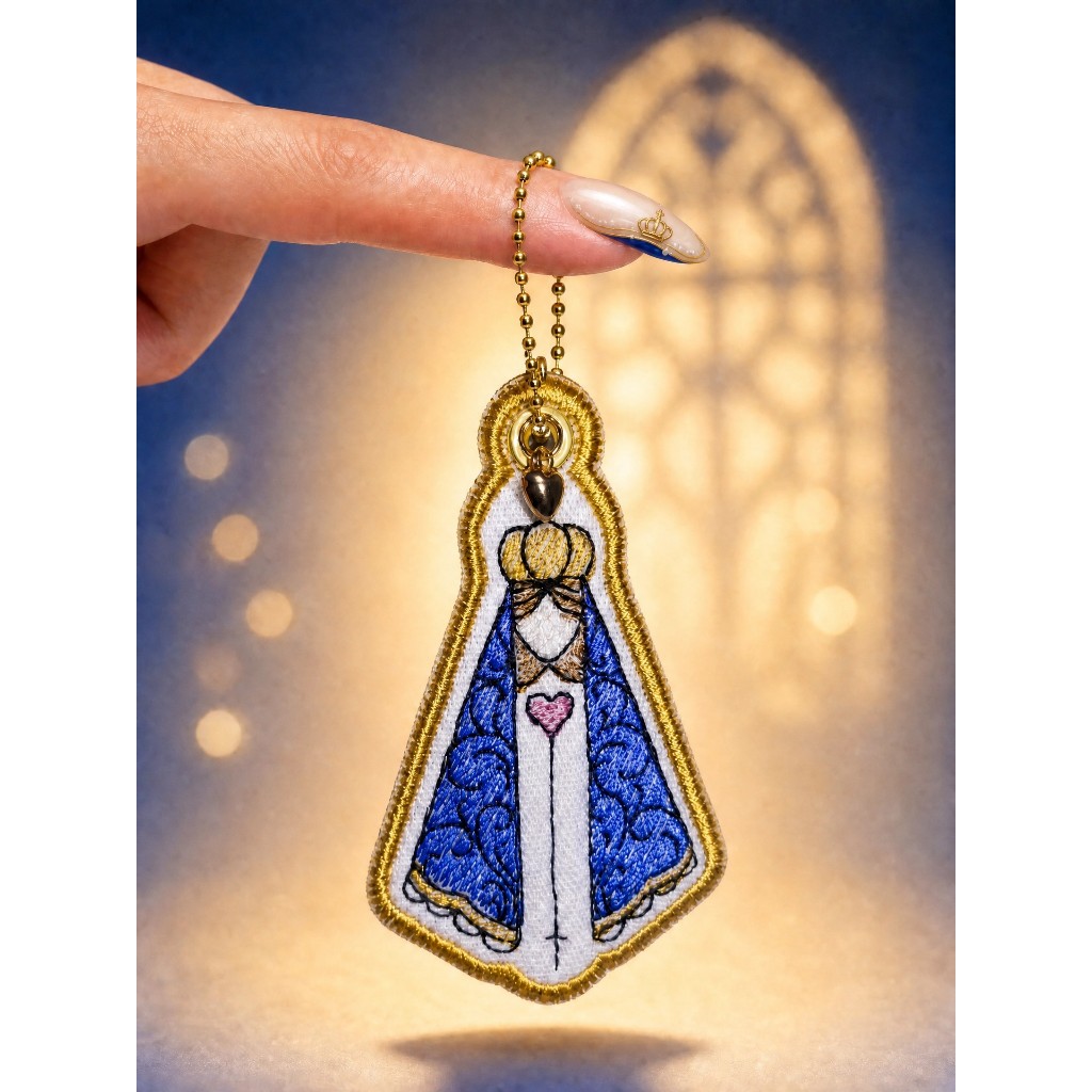 Chaveiro Nossa Senhora Aparecida Bordado De Luxo Proteção Lembrancinha Presente Religioso Católico