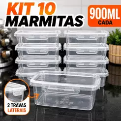 Kit 10 Marmitas 900ml com Travas Potes Herméticos - Livres de BPA para Alimentos organiza congelador