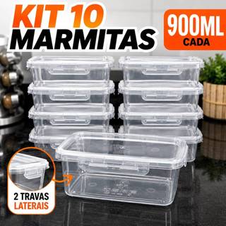 Kit 10 Marmitas 900ml com Travas Potes Herméticos - Livres de BPA para Alimentos organiza congelador