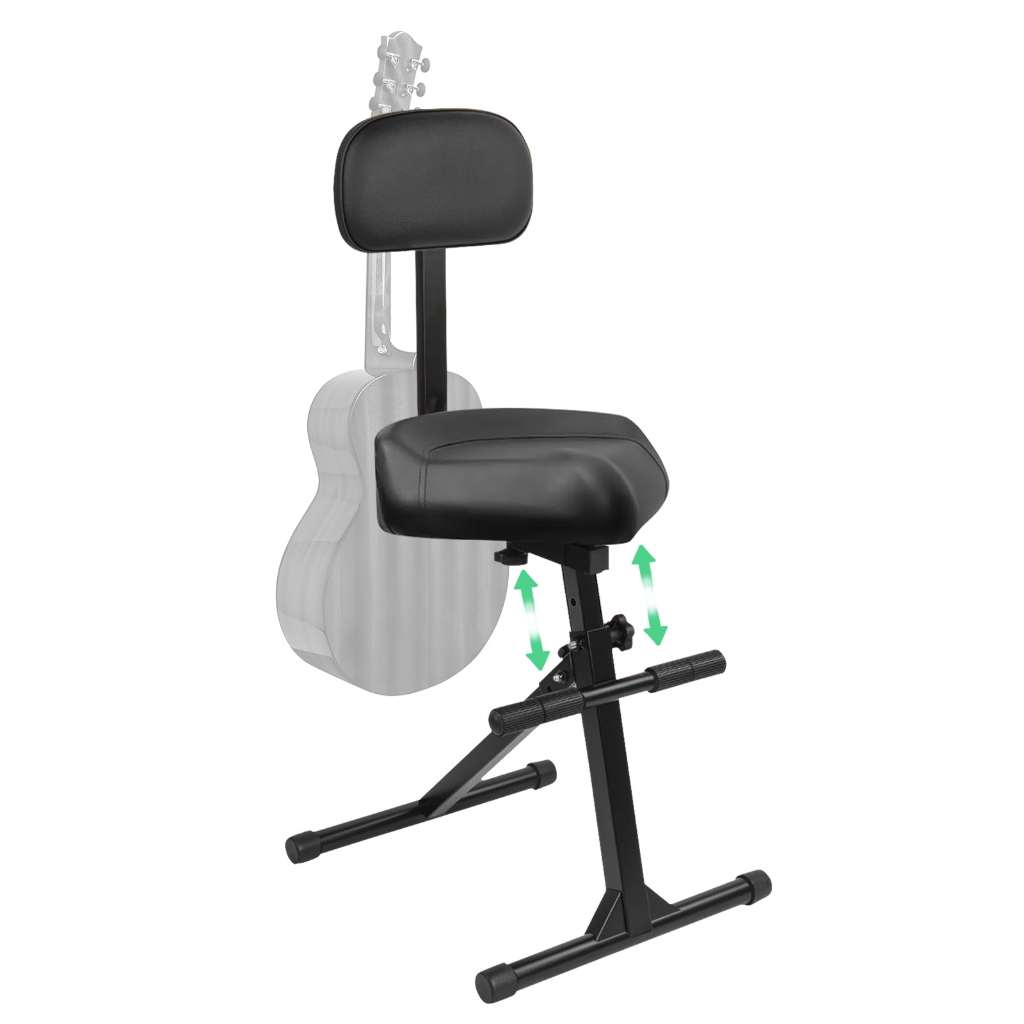 Foldable Black Guitar Stool Adjustable Drum Seat Musician Chair Padded Backrest Stool for Recording Guitar Stool
