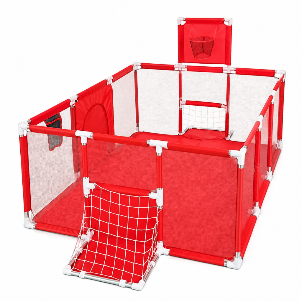 Cercado de Bebê com Cesta e Gol – Estrutura de Aço Galvanizado, Fácil de Montar, Ideal para 3+ Meses