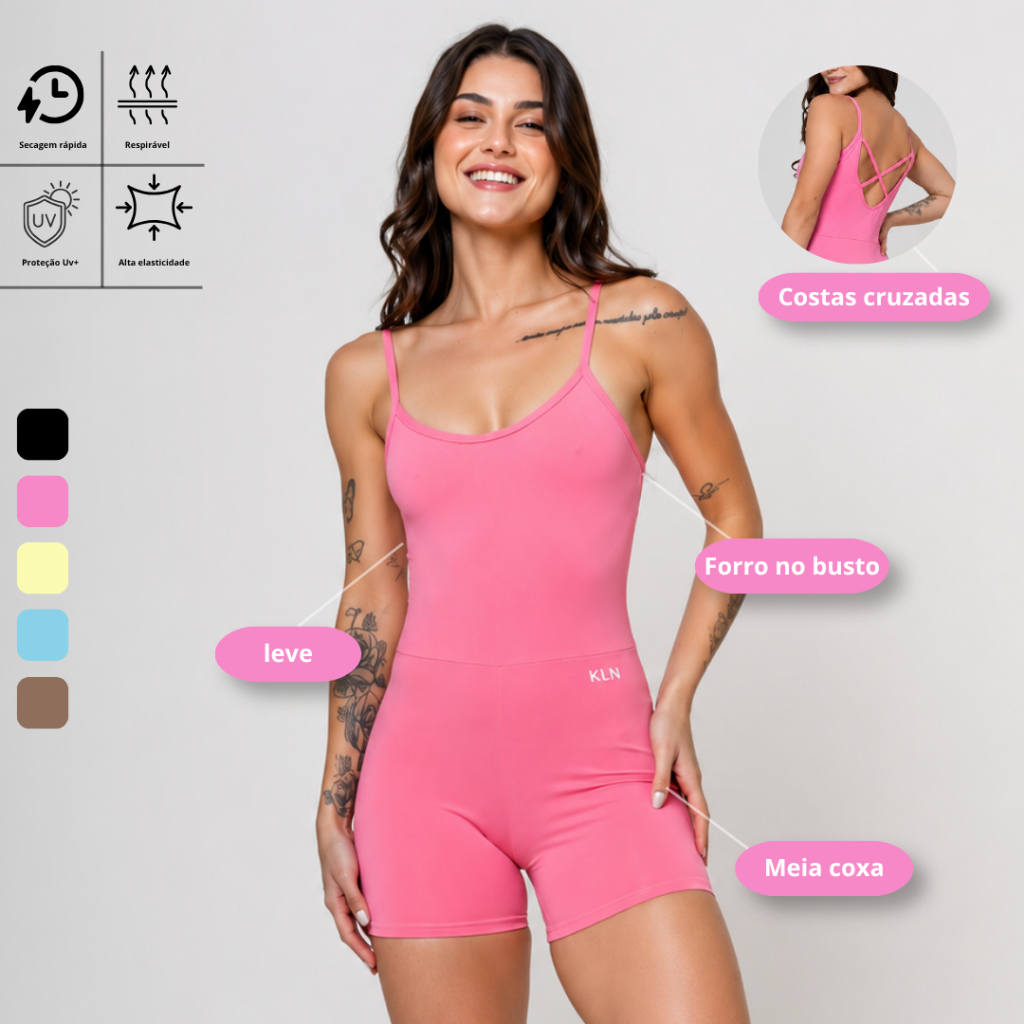 Macaquinho Feminino Slim ZERO TRANSPARÊNCIA Costas Nua Alça Fina Fitness Alta Compressão