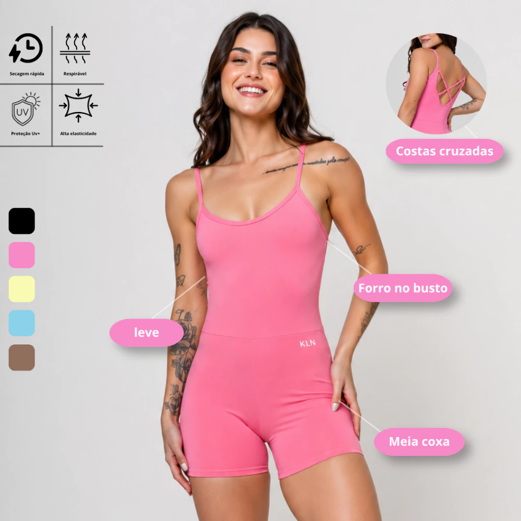 Macaquinho Feminino Slim ZERO TRANSPARÊNCIA Costas Nua Alça Fina Fitness Alta Compressão — imagem 1