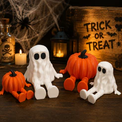 Enfeites de Halloween Articulados Abóbora e Fantasma Decoração Mesa Quarto Sala Presente 3D