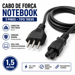 Cabo de Força Notebook 3 Pinos Trevo Mickey IEC C5 1,5m