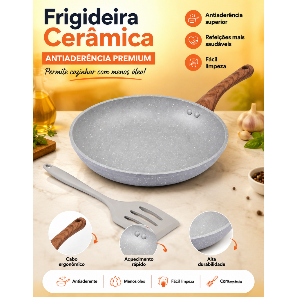 Imagem Frigideira De Cerâmica Antiaderente Grande Fogão A Gás Indução Cooktop Elétrico Solar Panela 24cm