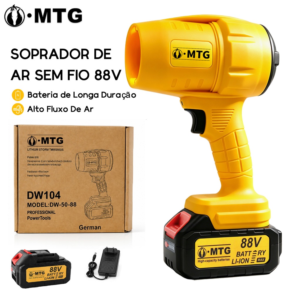 30000r/min Soprador de Folhas a Bateria 88V Turbo Portátil e Recarregável Inclui 1 Baterias Velocidade Ajustável 300KM/h