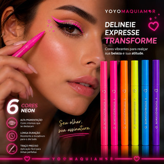 Delineador Neon Dupla Ponta Yoyomaquiamor com Carimbo Escolha a Cor Caneta para Olhos Maquiagem