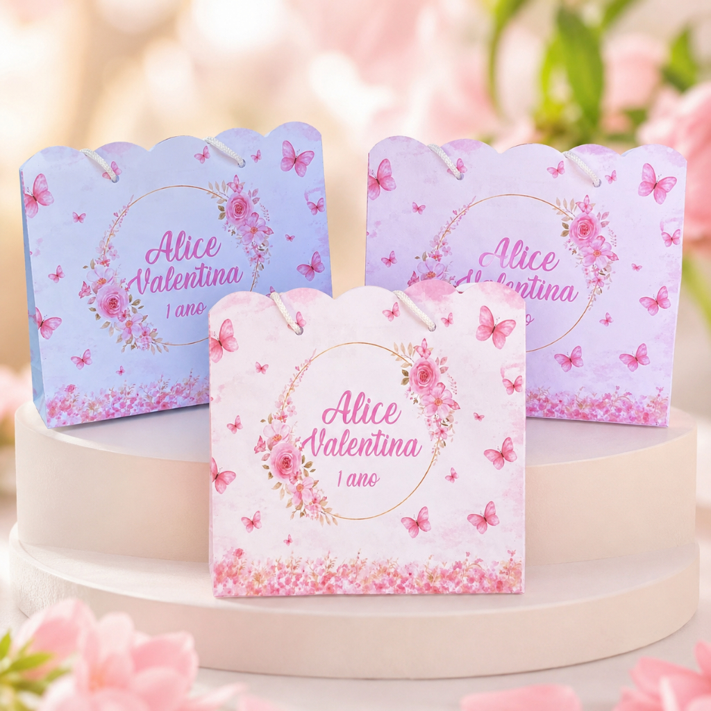 Kit 10 Sacolinhas Aniversário Jardim das Borboletas, Jardim Encantado, Personalizados
