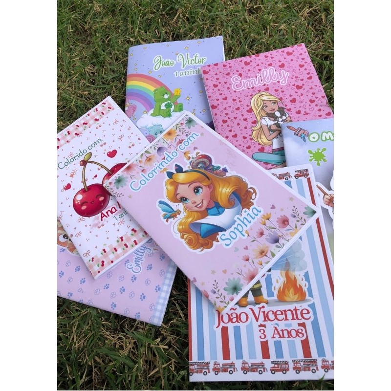 Revistinhas de colorir personalizado com nome+Mini Giz de cera/Lembrancinhas festa infantil  aniversário vários temas