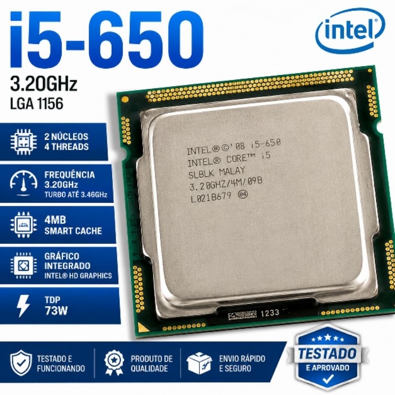 Processador Intel Core i5 650 3.20GHz LGA 1156 Testado