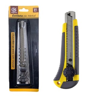 KIT Estilete Profissional 18mm Emborrachado Com Trava de Segurança, Estilete metálico ou  laminas segmentada