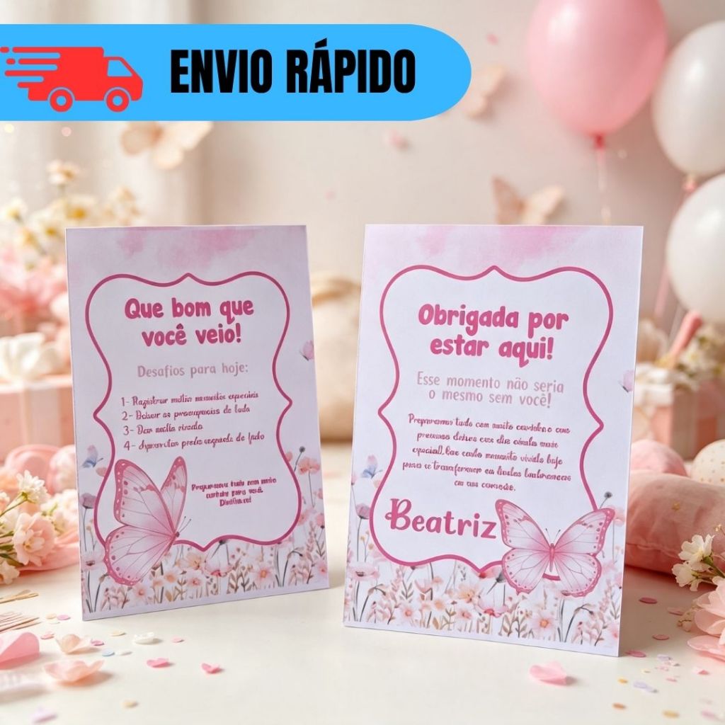 Kit 15~20 Plaquinha de Mesa Jardim das Borboleta Personalizados Festa Lembrancinha Mimo Aniversário Infantil Chá de Bêbe