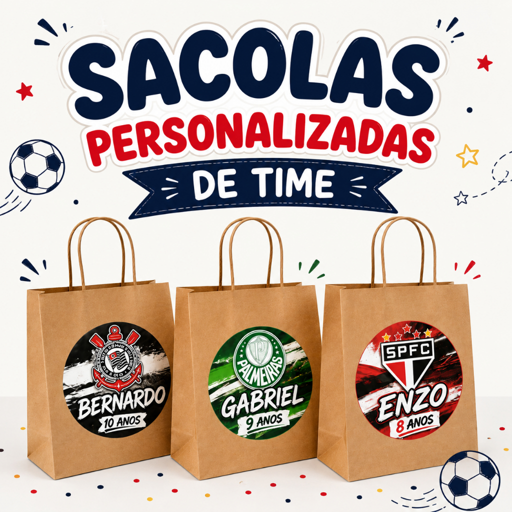 Sacola Personalizada Time de Futebol Kraft Lembrancinha Festa Infantil Aniversário