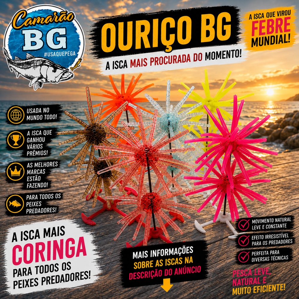 Ouriço BG 6,5cm Isca Artificial de silicone para Robalo Garoupa Badejo Traira Tucunare Corvina e muito outros
