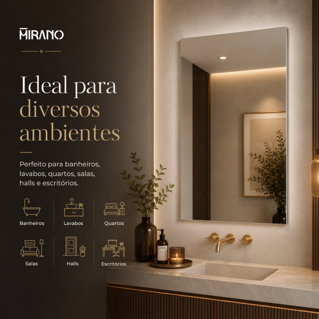 Espelho Mirano Lisboa 80x40cm Lapidado Grande Moderno Banheiro Lavabo Quarto Parede Decorativo Luxo