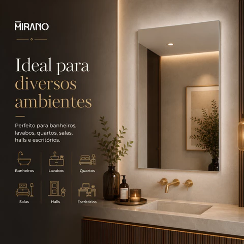 Espelho Mirano Lisboa 80x40cm Lapidado Grande Moderno Banheiro Lavabo Quarto Parede Decorativo Luxo