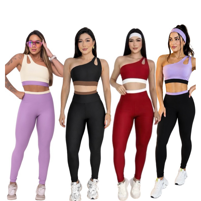 Conjunto Fitness Roupa de Academia Feminina Top e Calça Suplex Premium Zero Transparência