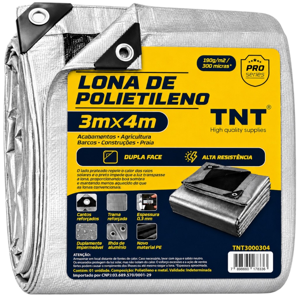 Lona 4x3 Cobertura Cinza Preta Impermeável 300 Micras Grossa 190g/m2 TNT