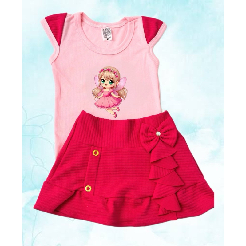 Conjunto infantil Blusa e SAIA  Estampa Aleatoria infantil Menina Moda verão Roupa de verão Infantil menina