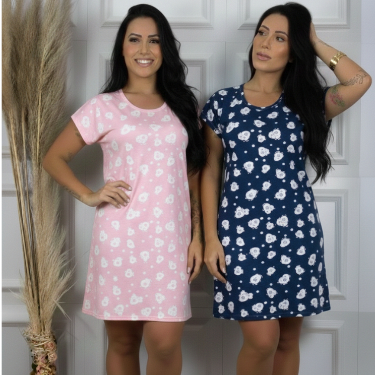Kit 2 Camisolas Femininas Suede Toque Macio Estampada Conforto Premium Pijama Solto