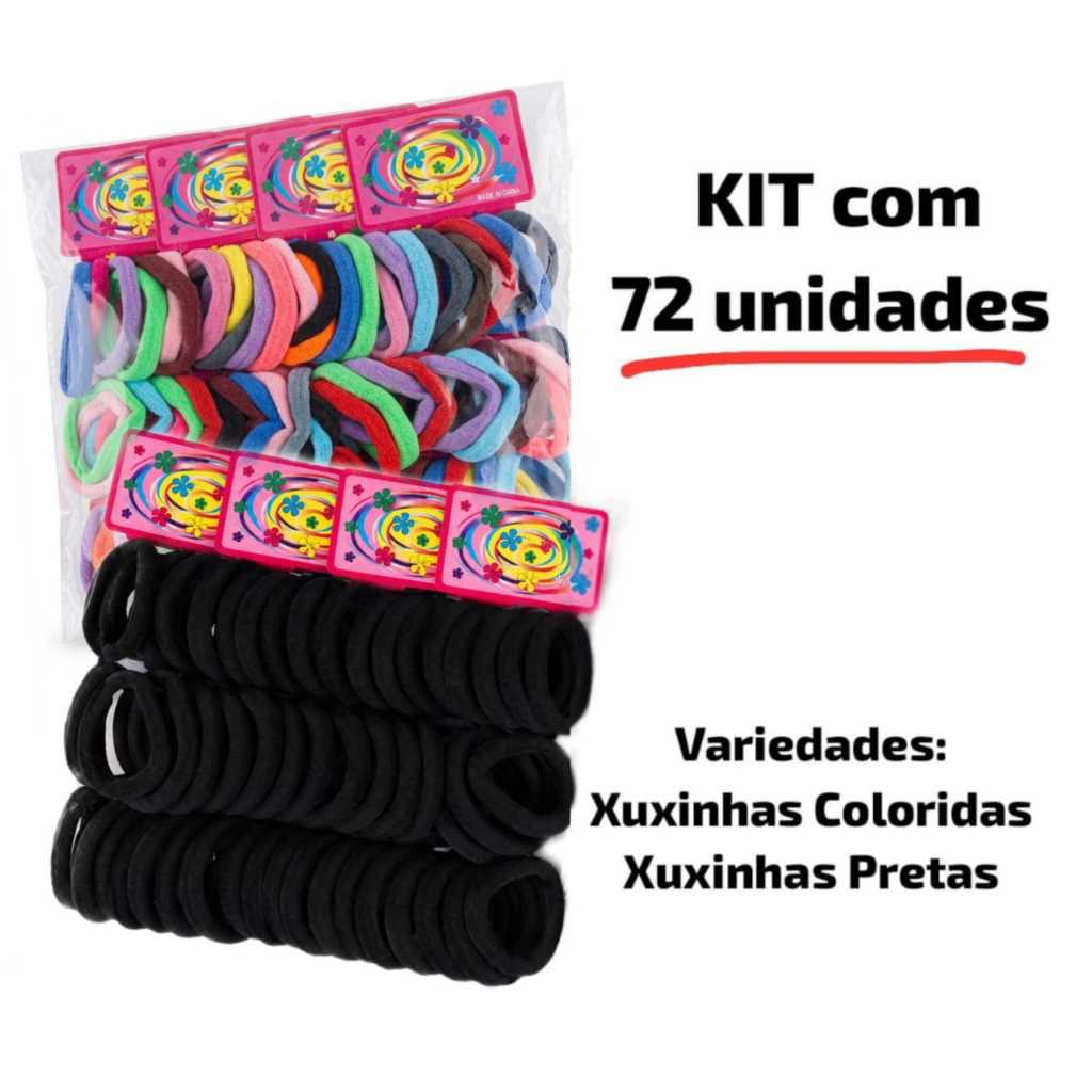 KIT 72 unidades de Xuxinhas de cabelo (unisex ou rabicó)