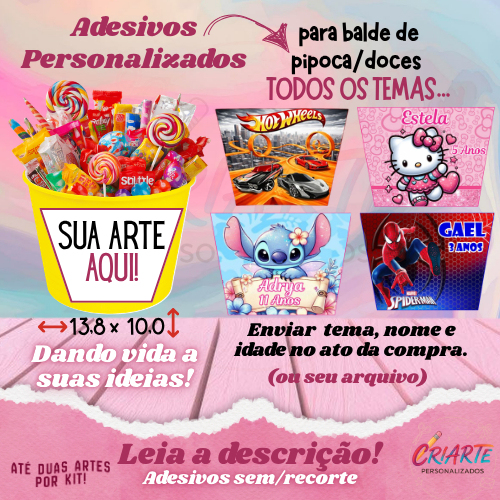 SUA ARTE AQUI! Adesivos Personalizados P/Balde de 1Lt e 1.5Lt 13.8x10 S/RECORTE - Envio Rápido