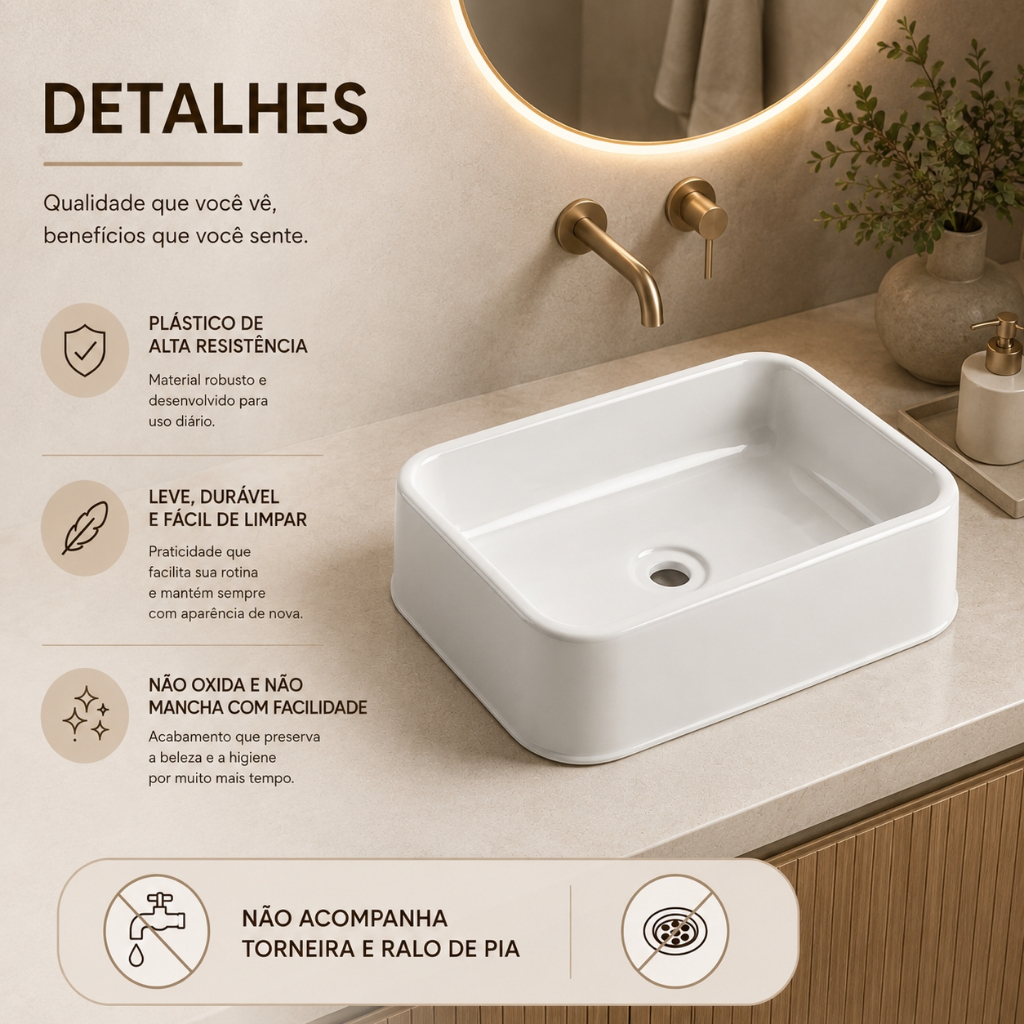 Cuba de Sobrepor Ideal p/ Lavabo e Banheiro Com Deck e Sem Deck Torneira Lavatório e Pia - LH Móveis