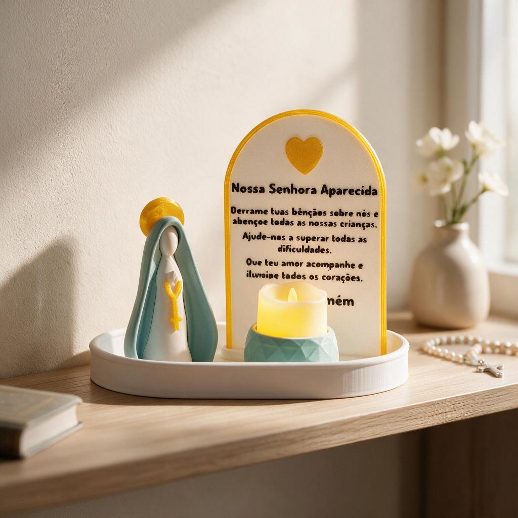 Kit Oratório Nossa Senhora Aparecida com porta Vela Decoração Religiosa Presente Católico/podendo ser personalizado Anjo