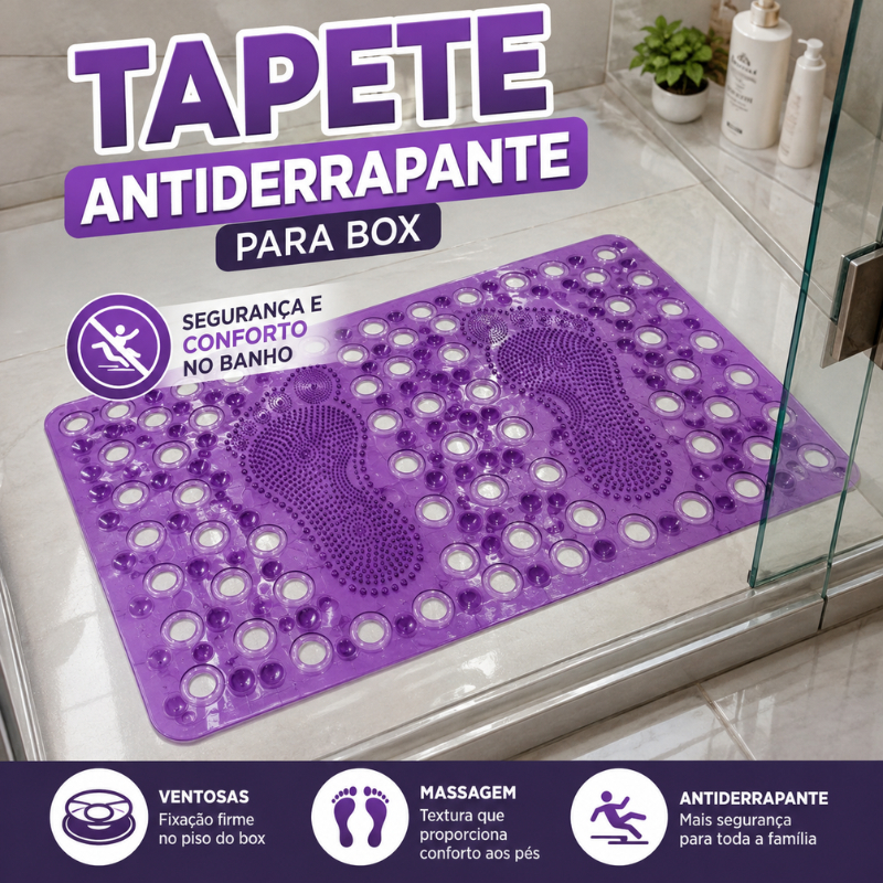 Tapete Antiderrapante para Banheiro Box 33x64cm PVC com Ventosas Massageador para Pés |FEN6618| Novidade
