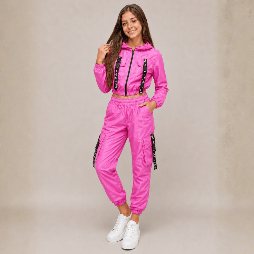 Conjuto juvenil infantil Blusa Calça Blogueirinha Confortável Cargo Jogger Inverno Tactel Bomber Menina