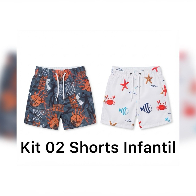 kit 02 Tactel Infantil Juvenil 1 a 12 Anos Estampadas Variadas Praia Piscina Verão Com Elástico