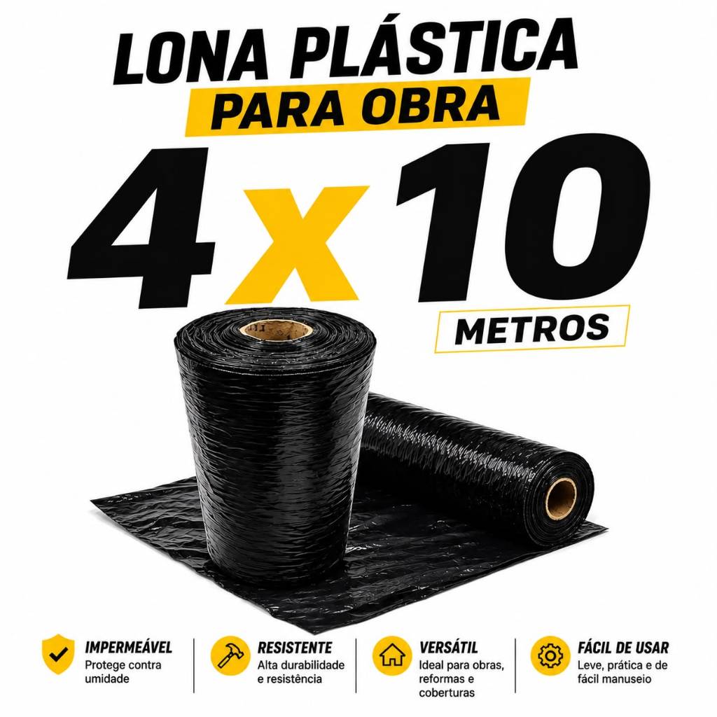 LONA PLASTICÁ PRETA 4 X 10 MTS PROTEÇÃO ,PINTURA E OBRAS