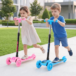 Patinete Infantil 3 Rodas Luz de LED Dobrável Portátil Altura Regulável Freio Traseiro Suporta 40kg Azul Rosa