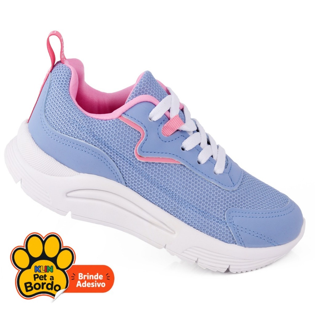 Tênis Infantil Menina Klin Casual Leve Confortável e Moderno - Azul Rosa