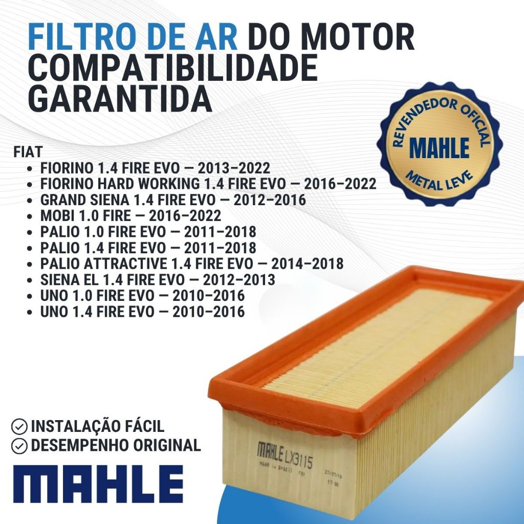 Filtro de Ar Motor Fiat Fire Evo Todos os Modelos Mahle Metal Leve LX3115 — imagem 2 de 2