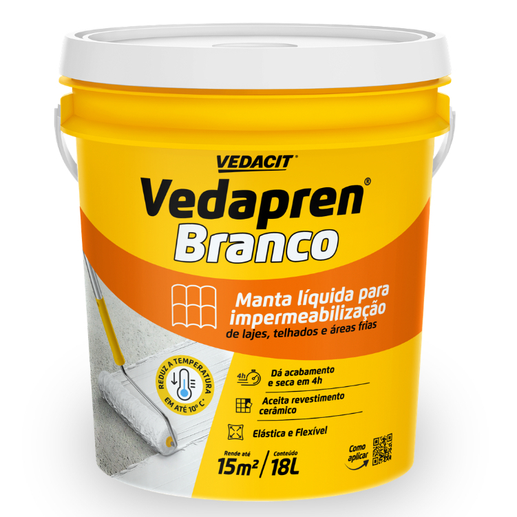 Manta Líquida Acrílica Impermeabilizante 18KG Vedacit Vedapren Branco Balde Cobertura Laje Parede