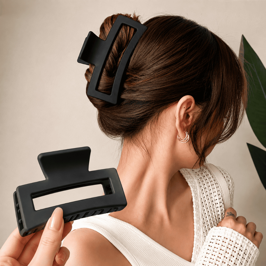 Kit 1/2/3 Piranha Garra Prendedor Cabelo Presilha Grande Plástico Formato Quadrado Acessório Minimalista Preto Feminino