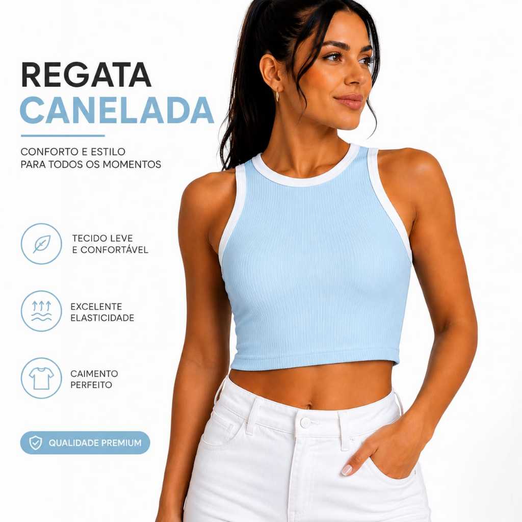 Regata Feminina Cropped Canelada Bicolor Justa Academia Fitness Casual Confortável