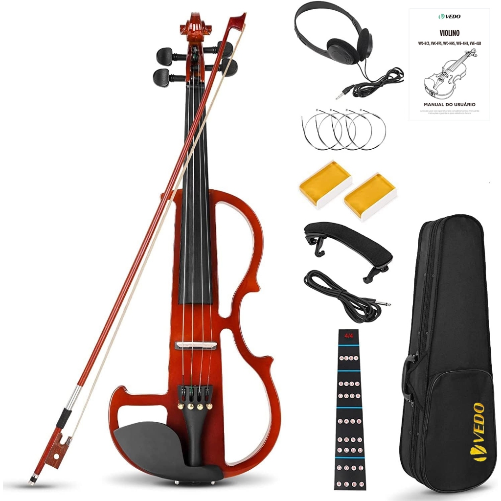 VEDO electric violin, 4/4 silent electric violin set, solid wood metal electric violin with accessories set,beginner set