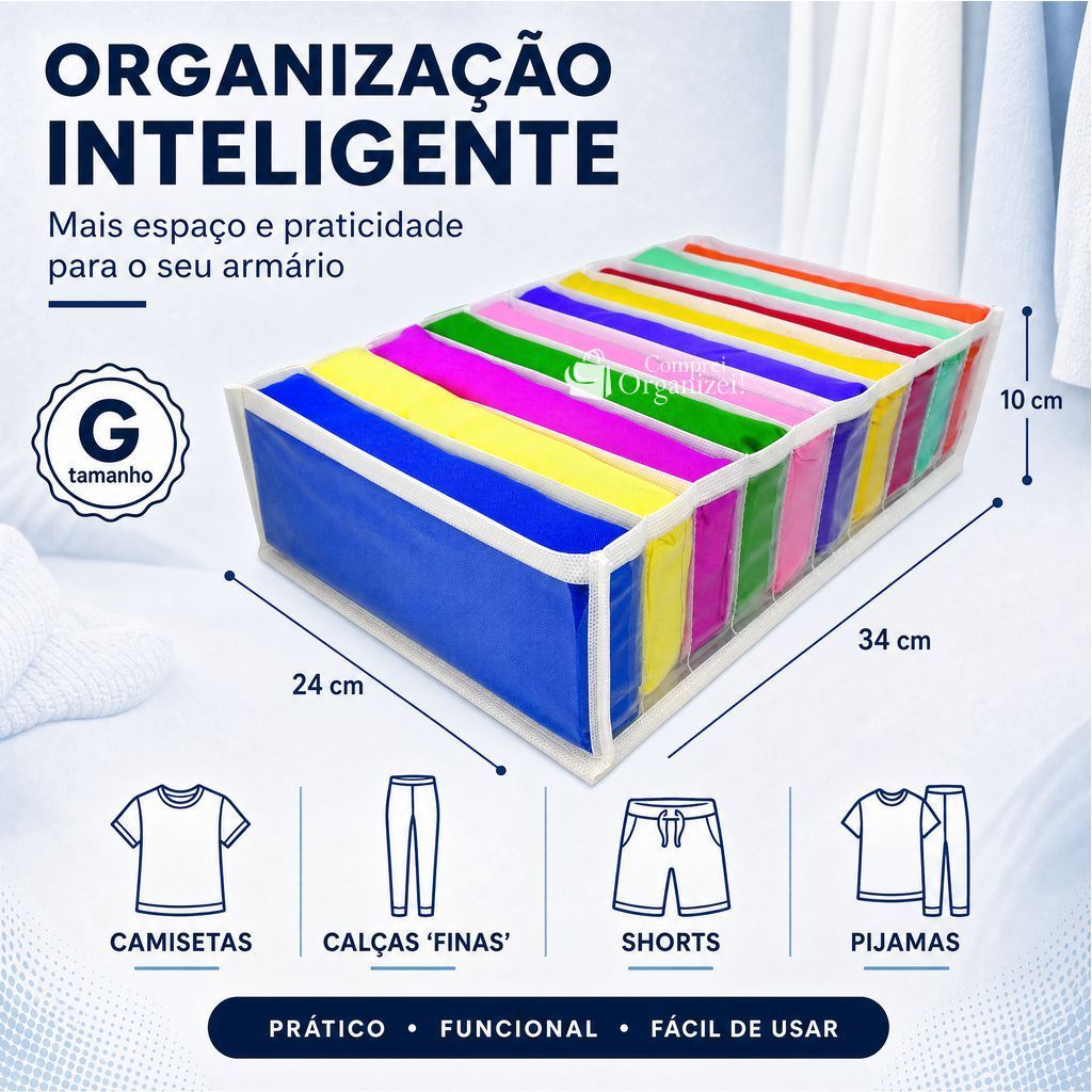 Kit 03 Organizador De Gavetas tamanho "G"  para Camisetas Blusinhas, Shorts / Colmeia organizadora G