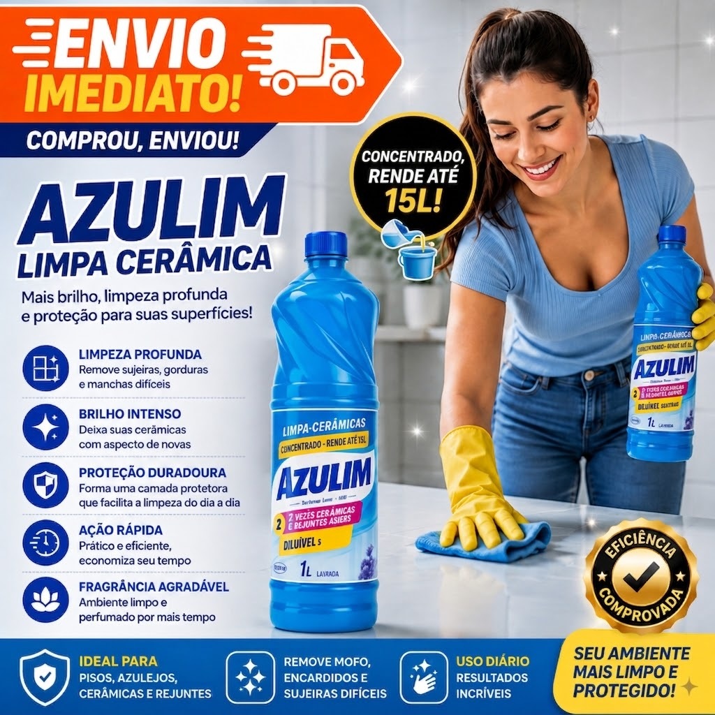 Azulim Limpa Cerâmica Pisos Lavanda 1L Remove Encardido Terra Sujeiras Manchas de Privada Incrustações Uso Domestico