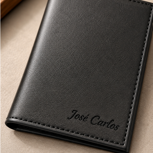 Carteira PERSONALIZADA Slim Couro Porta Cartões RG Logo Nome Iniciais