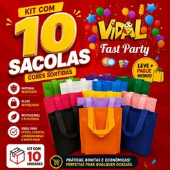 Kit 10 Sacolas Ecobag TNT 20x25 Com Alça Resistente Aniversário Bolsa Festa Saquinho Surpresa